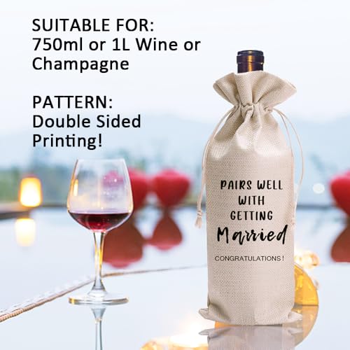 LANBAIHE Wedding Wine Bag,Linen Wine Gift Bag,Wedding Couples, Bride and Groom Gift,Wedding Gift,Reusable wine bag, White, 13x5.5inch - Image 5