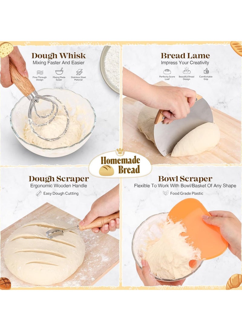 Bread Baking Supplies Kit, Rattan Banneton Proofing Basket Set, Complete Dough Making Tools for Home Bakery - Image 3