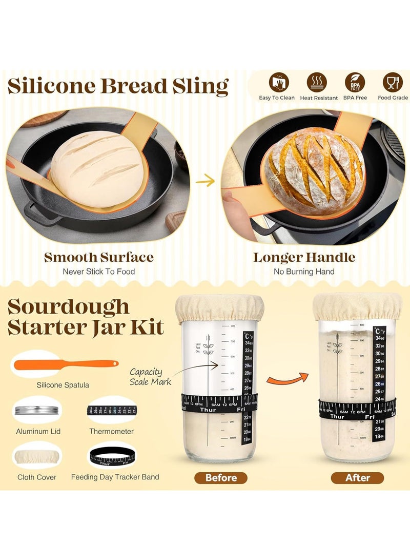 Bread Baking Supplies Kit, Rattan Banneton Proofing Basket Set, Complete Dough Making Tools for Home Bakery - Image 4