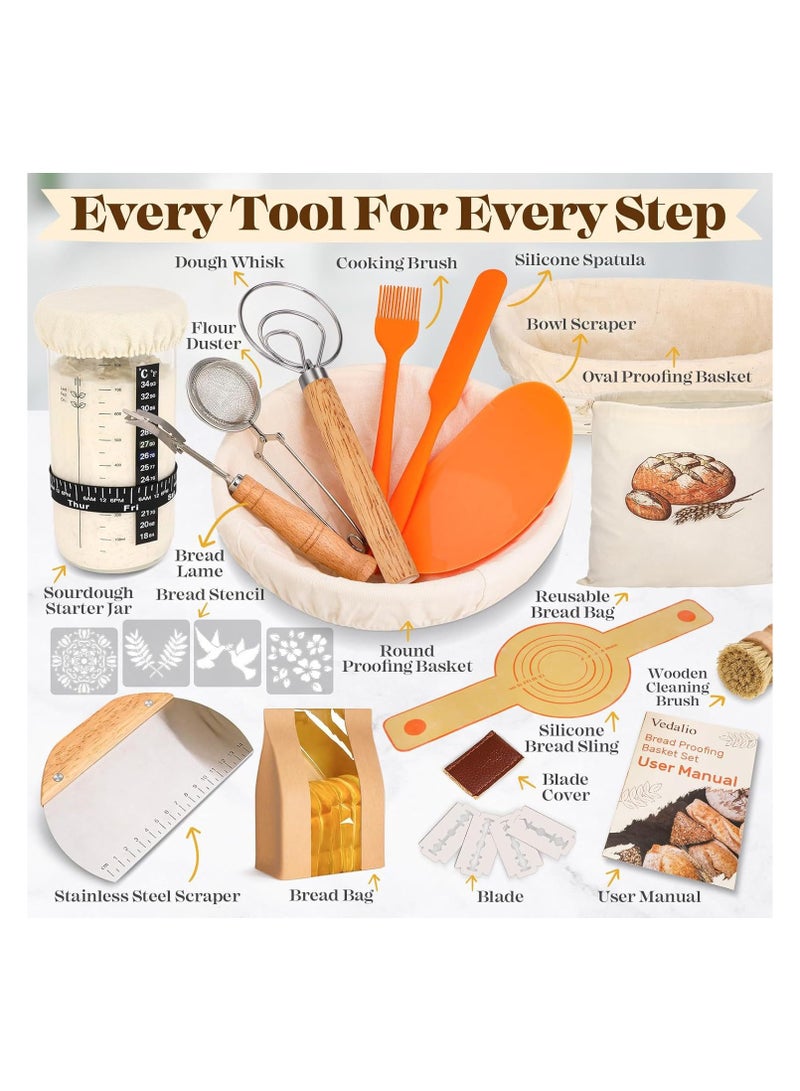 Bread Baking Supplies Kit, Rattan Banneton Proofing Basket Set, Complete Dough Making Tools for Home Bakery - Image 2