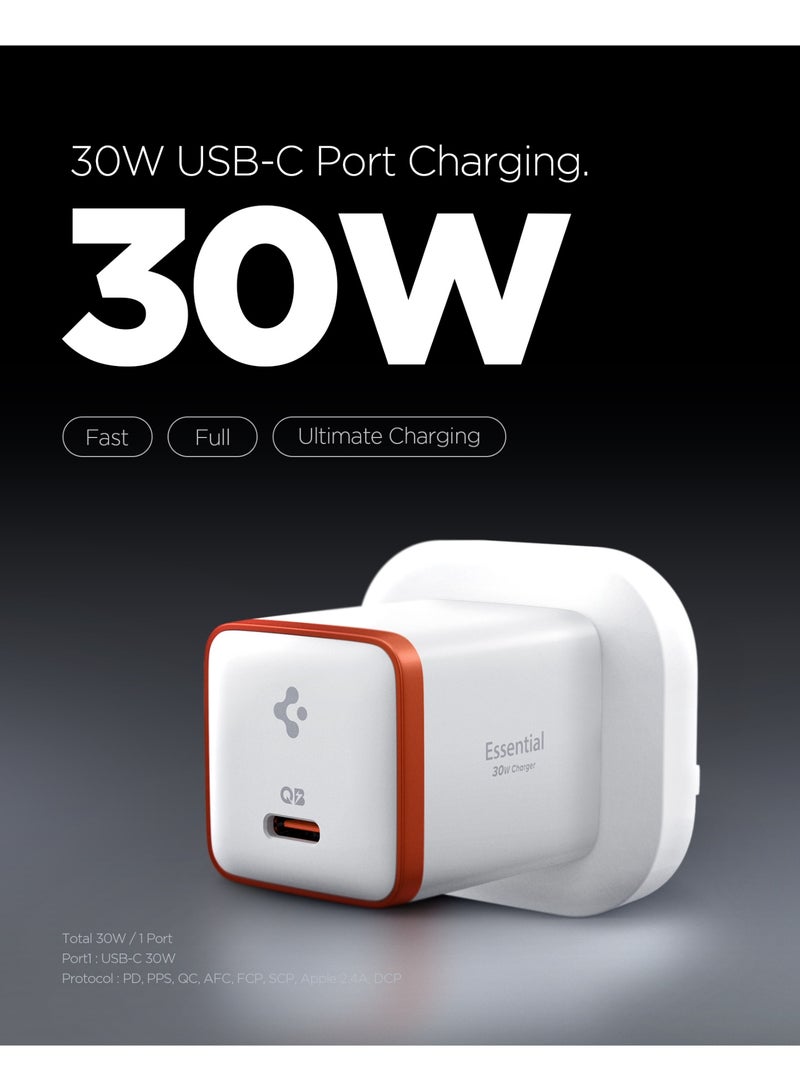 سبايجن شاحن حائط سريع GaN بقوة 30 واط USB C مع PD 3.0 وQC 3.0 وPPS ArcStation Essential Adapter Plug لأجهزة iPhone 17 16 15 14 13 12 Pro Max Mini MacBook Air iPad Pro Pixel 10 Samsung Galaxy S25 Ultra Plus - أبيض - Image 2