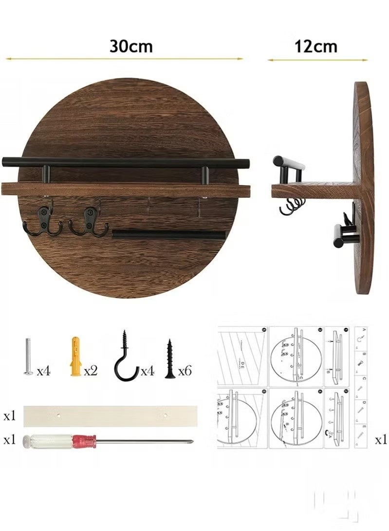 Beauenty Modern Style Wooden Wall Decorative Hanging Shelves with 6 Hooks Home Decor for Entryway Mudroom Office Hallway - Image 4