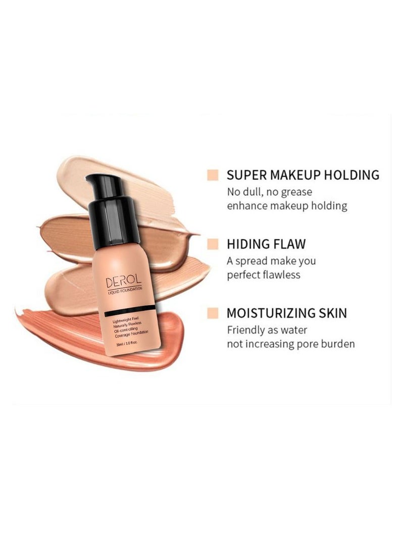 DEROL - Liquid Foundation-Full Coverage Makeup Matte Waterproof Dewy Lightweight Feel Flawless Oil-Controlling Coverage Smooth Face Foundations 24 Hours Soft Nature Base Skin Tint - Image 1