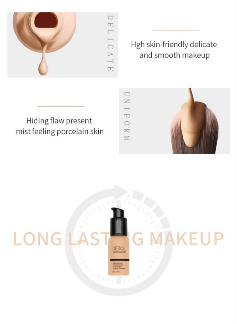 DEROL - Liquid Foundation-Full Coverage Makeup Matte Waterproof Dewy Lightweight Feel Flawless Oil-Controlling Coverage Smooth Face Foundations 24 Hours Soft Nature Base Skin Tint - Image 1