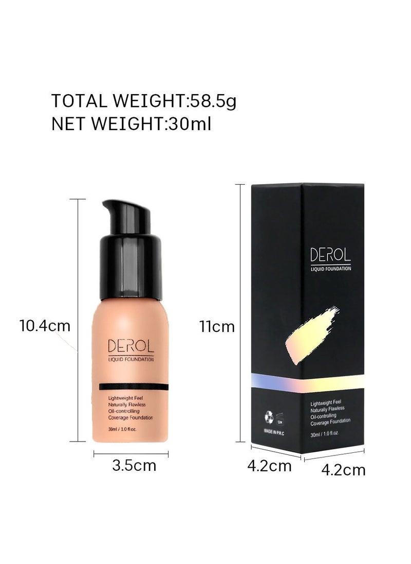DEROL - Liquid Foundation-Full Coverage Makeup Matte Waterproof Dewy Lightweight Feel Flawless Oil-Controlling Coverage Smooth Face Foundations 24 Hours Soft Nature Base Skin Tint - Image 1