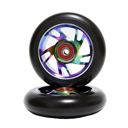 Z-FIRST 2Pcs 100 mm Pro Stunt Scooter Wheels with ABEC 9 Bearings for MGP/Razor/Lucky/Envy/Vokul Pro Scooters Replacement Wheels (Rainbow) - Image 1