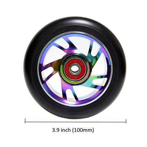 Z-FIRST 2Pcs 100 mm Pro Stunt Scooter Wheels with ABEC 9 Bearings for MGP/Razor/Lucky/Envy/Vokul Pro Scooters Replacement Wheels (Rainbow) - Image 3