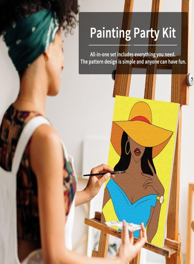 VOCHIC Canvas Painting Kit Pre Drawn Canvas for Adult Party Kits Paint and Sip Party Supplies 8x10 inch Afro Queen 1 Easel,8 Acrylic Colors,3 Brush,1 Pallet Girl Paint Art Set - Image 3