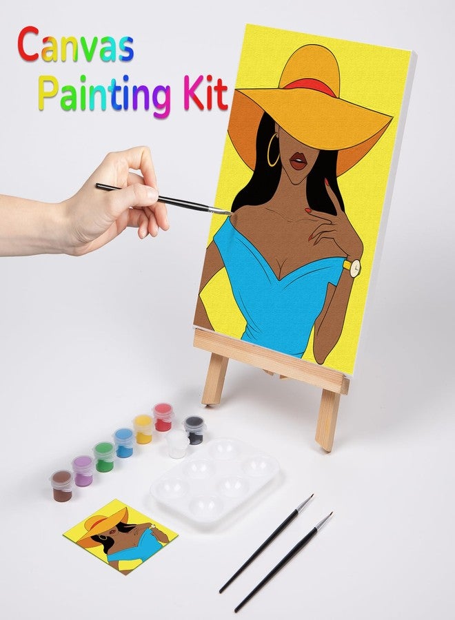VOCHIC Canvas Painting Kit Pre Drawn Canvas for Adult Party Kits Paint and Sip Party Supplies 8x10 inch Afro Queen 1 Easel,8 Acrylic Colors,3 Brush,1 Pallet Girl Paint Art Set - Image 2