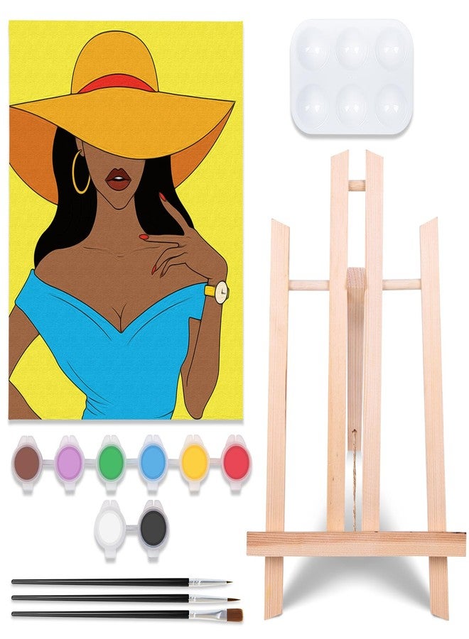 VOCHIC Canvas Painting Kit Pre Drawn Canvas for Adult Party Kits Paint and Sip Party Supplies 8x10 inch Afro Queen 1 Easel,8 Acrylic Colors,3 Brush,1 Pallet Girl Paint Art Set - Image 1