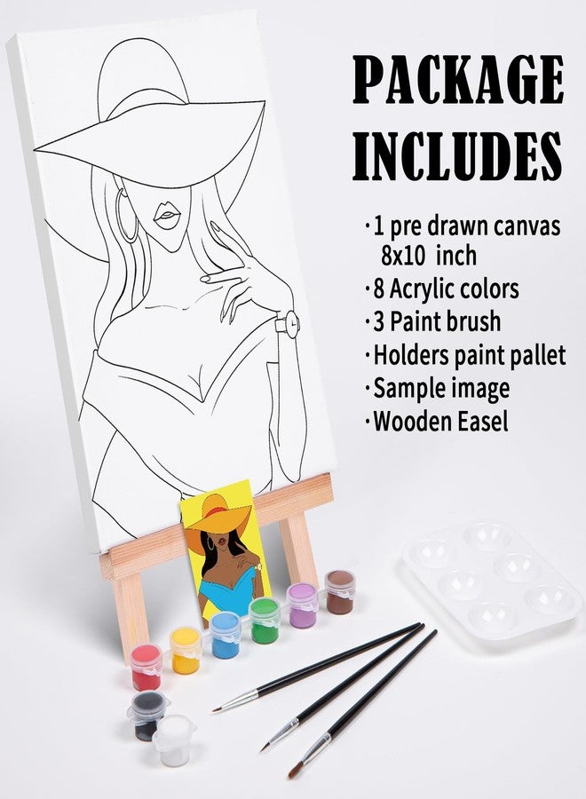 VOCHIC Canvas Painting Kit Pre Drawn Canvas for Adult Party Kits Paint and Sip Party Supplies 8x10 inch Afro Queen 1 Easel,8 Acrylic Colors,3 Brush,1 Pallet Girl Paint Art Set - Image 5