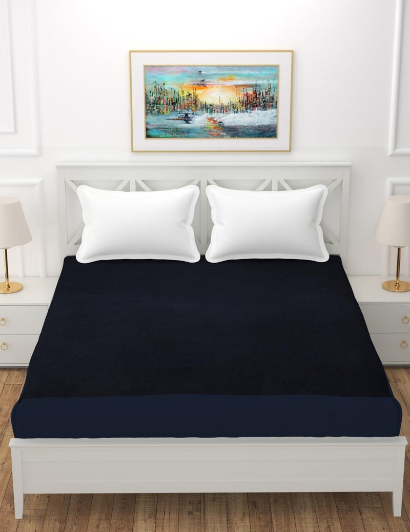 MORADO Water Resistant Terry Cotton Single Size Elastic Fitted Mattress Protector (36x78x12 inches - Fits Up to 12 inches Mattress), Navy Blue - Image 2