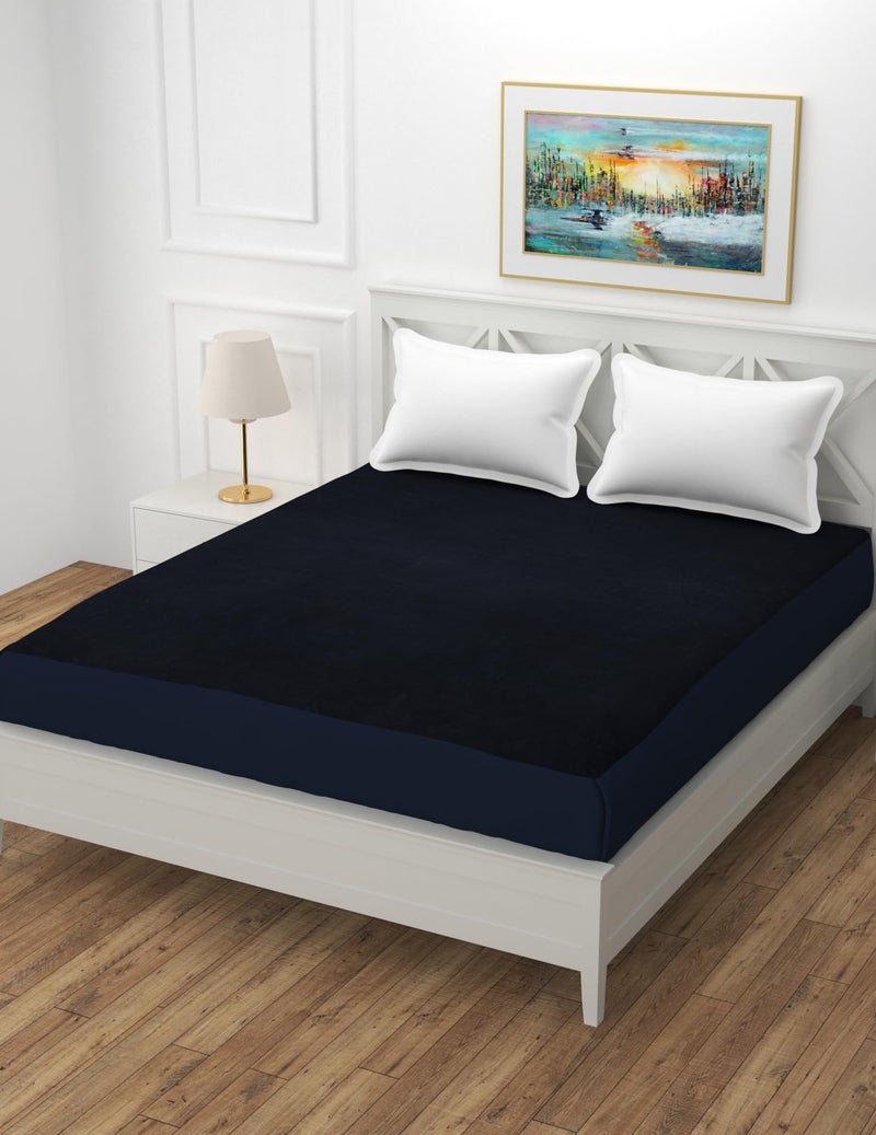MORADO Water Resistant Terry Cotton Single Size Elastic Fitted Mattress Protector (36x78x12 inches - Fits Up to 12 inches Mattress), Navy Blue - Image 1