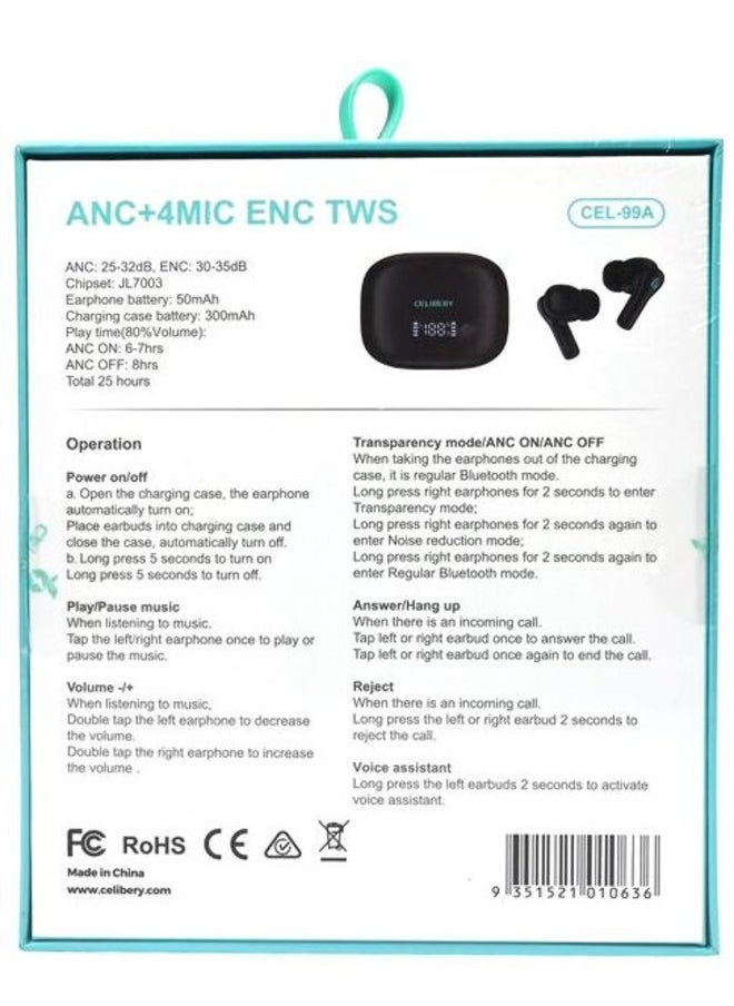 CELIBERY Bluetooth Earphones, 10mm Drivers with Big Bass True Wireless Earbuds, 25H Playtime, IPX5, 2 Mics for AI Clear Calls, Black  - Image 4