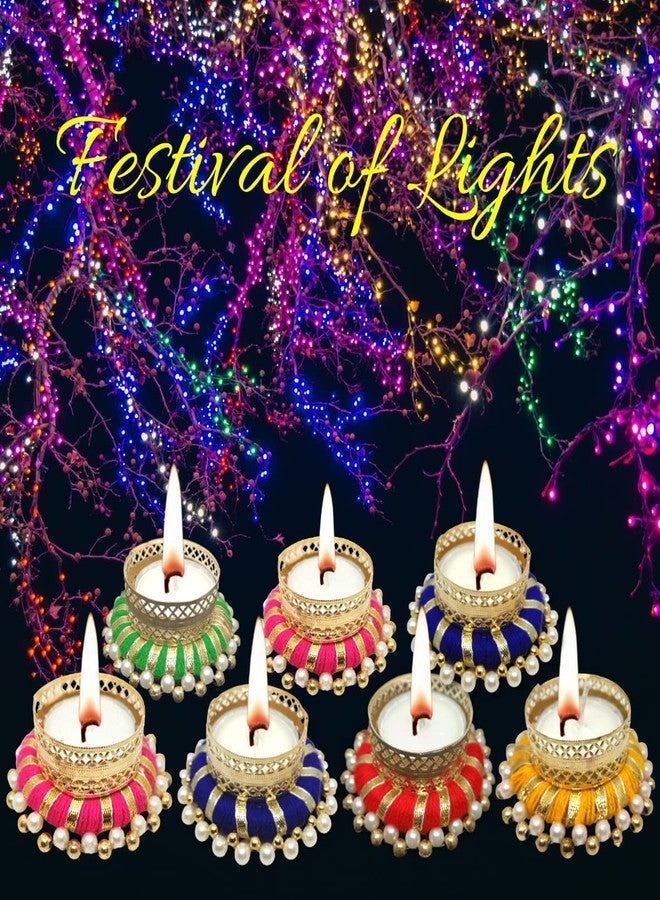 ANISHOP Tea Light Holder Candle Stand for Diwali Navratri Christmas New Year Decoration Items Handpainted Reusable Handicrafted Candle Diya for Home Décor(Pack of 9) - Image 2