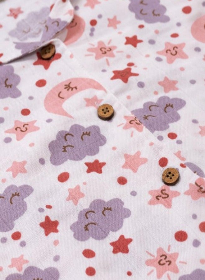 Fabrify Baby and Kids Muslin Cotton Pyjama Set, Nightwear, Sleepwear, Trendy Nightsuit for Boys and Girls (3-4 Years, Moon & Stars) - Image 2