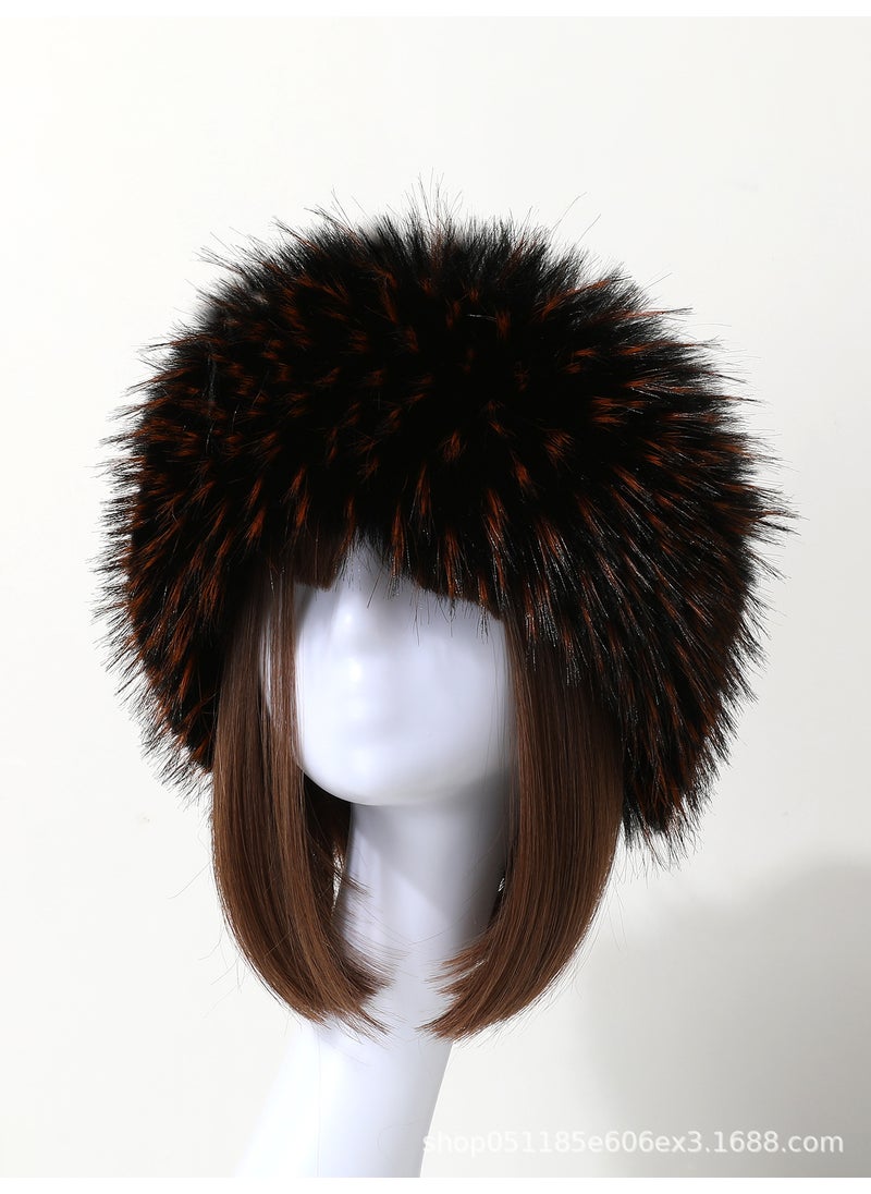 Generic - 2024 New Arrival Autumn/Winter Faux Fur Plush Thickened Top Hat Travel Warm Hat Ring Fox Fur Head Breathable Skullies Beanies Black and white - Image 1
