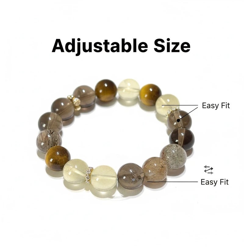 سوار من الكريستال الطبيعي المرصع بالسترين الأصفر وعين النمر - سوار رجالي، هدية رجالية - قابل للتعديل، مقاس واحد يناسب الجميع - Image 4