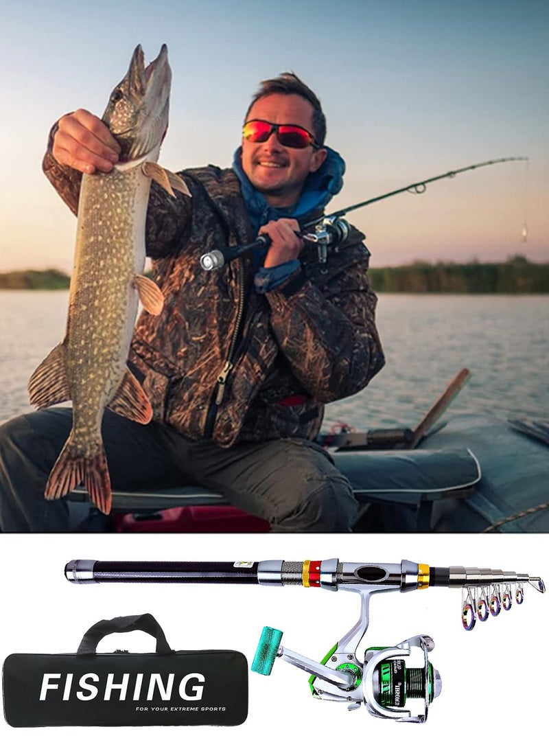 ليوكور صندوق صنارة صيد ومعدات صيد، صنارة صيد تلسكوبية محمولة من ألياف الكربون - مجموعة أدوات صيد - مع مجموعة بكرة، خيط صيد، مجموعة طُعم صيد، حقيبة تخزين - 2.1 متر - Image 3