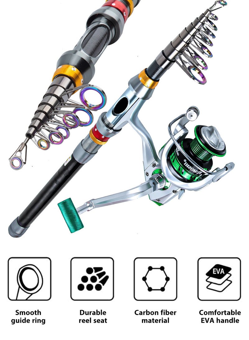 ليوكور صندوق صنارة صيد ومعدات صيد، صنارة صيد تلسكوبية محمولة من ألياف الكربون - مجموعة أدوات صيد - مع مجموعة بكرة، خيط صيد، مجموعة طُعم صيد، حقيبة تخزين - 2.1 متر - Image 5