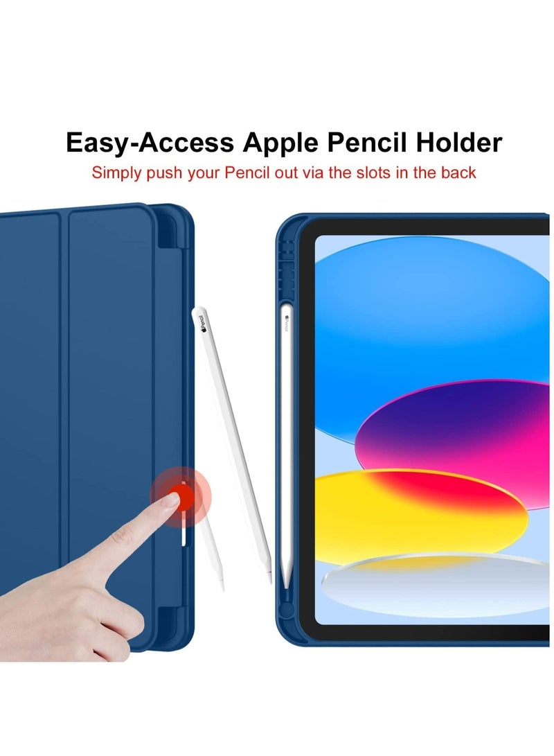 DUSALA New iPad 10.9 Inch Case 2022 (10th Gen) with Pencil Holder - Trifold Stand Smart Case with Soft TPU Back, Auto Wake/Sleep - Navy Blue - Image 4
