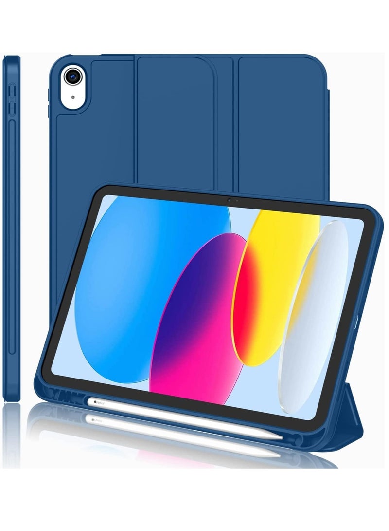 DUSALA New iPad 10.9 Inch Case 2022 (10th Gen) with Pencil Holder - Trifold Stand Smart Case with Soft TPU Back, Auto Wake/Sleep - Navy Blue - Image 1