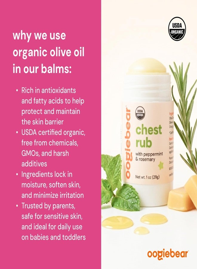oogiebear Kids Chest Rub, USDA Organic Soothing Peppermint & Rosemary for Breathing Relief and Comfort, Petroleum Free, 30+ Months, 1.0 Oz Balm - Image 3