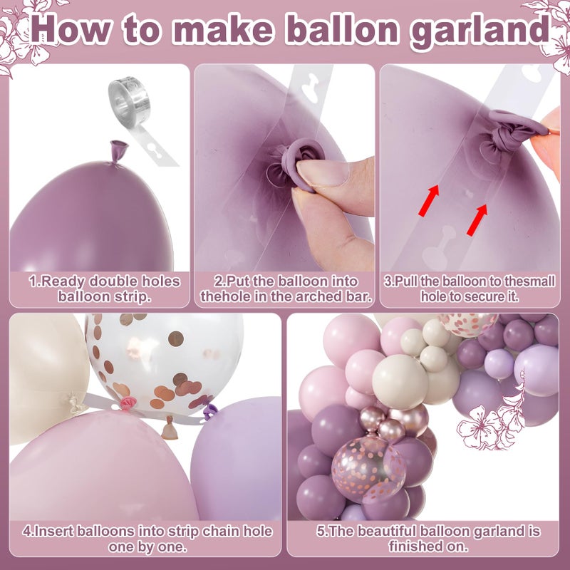 Amandir 173Pcs Dusty Purple Balloon Arch Garland Kit, Double-stuffed Pink White Sand Lavender Lilac Light Purple Rose Gold Confetti Balloons for Bridal Shower Wedding Birthday Party Decorations - Image 4