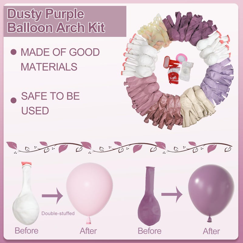 Amandir 173Pcs Dusty Purple Balloon Arch Garland Kit, Double-stuffed Pink White Sand Lavender Lilac Light Purple Rose Gold Confetti Balloons for Bridal Shower Wedding Birthday Party Decorations - Image 3
