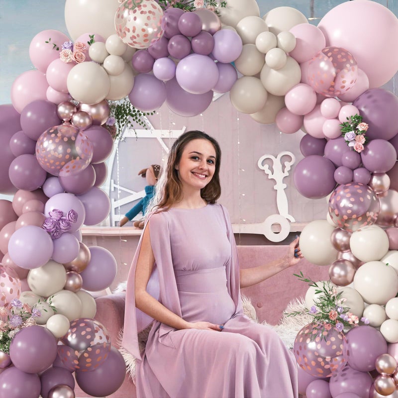Amandir 173Pcs Dusty Purple Balloon Arch Garland Kit, Double-stuffed Pink White Sand Lavender Lilac Light Purple Rose Gold Confetti Balloons for Bridal Shower Wedding Birthday Party Decorations - Image 5