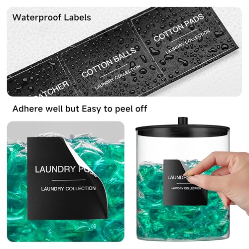 TIPGO Glass Jars for Laundry Room Organization, Laundry Pods Container with 27 Labels, Detergent Holder with Bamboo Lid, Cute Storage Jars, Black (Set of 2) - Image 4