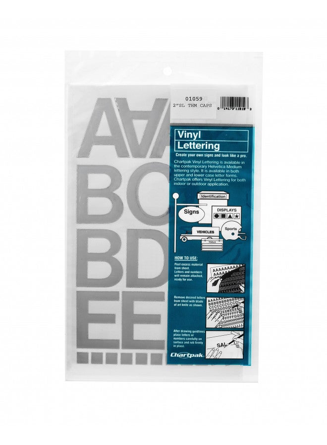 Chartpak Self-Adhesive Vinyl Capital Letters and Numbers, 2 Inches High, Silver, 77 per Pack (01059) - Image 1