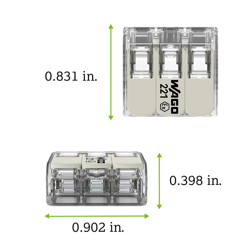 Wago 221-683 | 221 Series Lever-Nuts® for Hazardous Locations | 3-Conductor Splicing Connector | 20 – 10 AWG | Transparent housing, White Operating levers | [Box of 30 Pieces] - Image 3