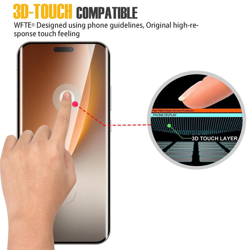 WFTE 2-Pack Screen Protector for HONOR Magic 8 Pro 5G 3D Full Coverage,Anti-Scratch,HD Clear,Anti-fingerprint,Bubble-Free,Premium Tempered Glass Screen Protector For HONOR Magic8 Pro (Black) - Image 4