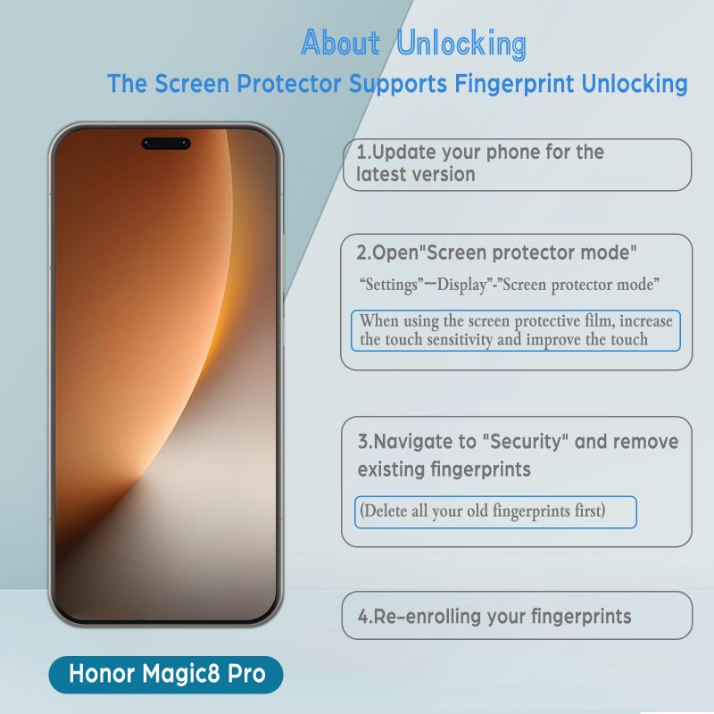 WFTE 2-Pack Screen Protector for HONOR Magic 8 Pro 5G 3D Full Coverage,Anti-Scratch,HD Clear,Anti-fingerprint,Bubble-Free,Premium Tempered Glass Screen Protector For HONOR Magic8 Pro (Black) - Image 3