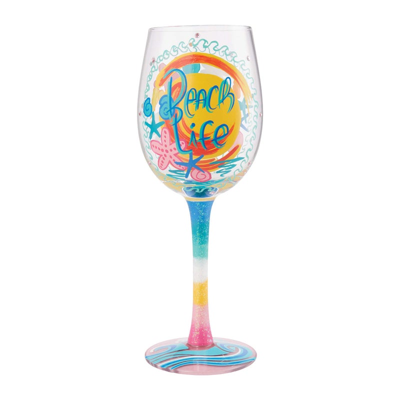 Enesco Designs by Lolita My Heart Leads Me to The Beach Life Artisan HandPainted Wine Glass 1 Count Pack of 1 Multicolor