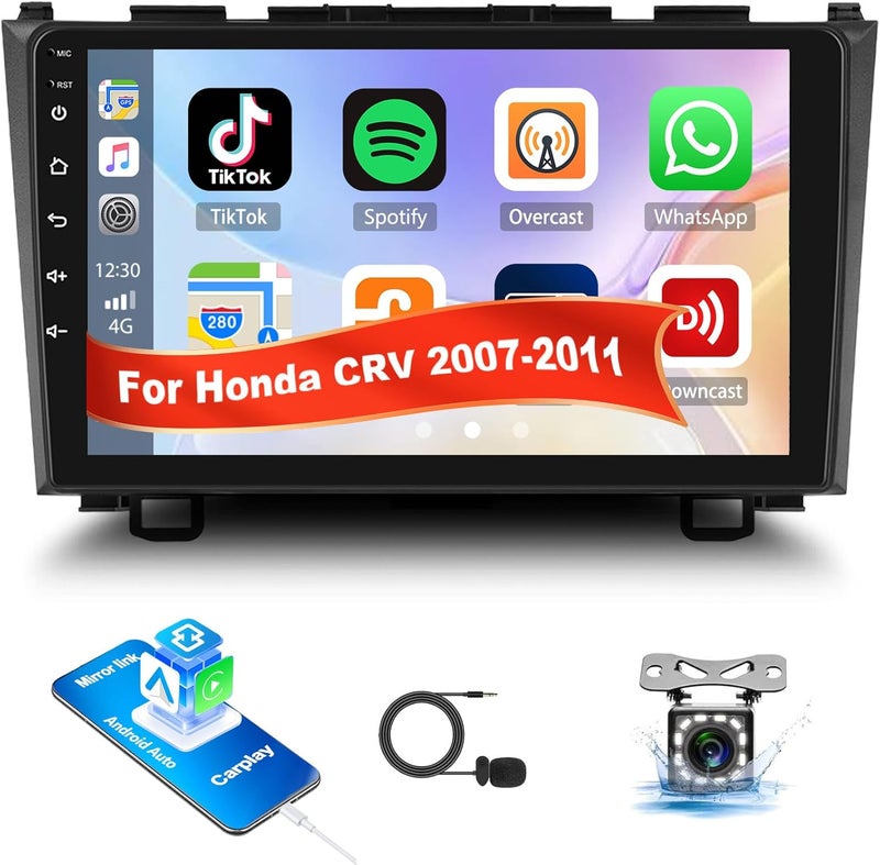CAMECHO Car Stereo for Honda CRV 2007-2011 with 9" Touch Screen, Apple Carplay, Android Auto, Bluetooth, and Backup Camera - Image 1