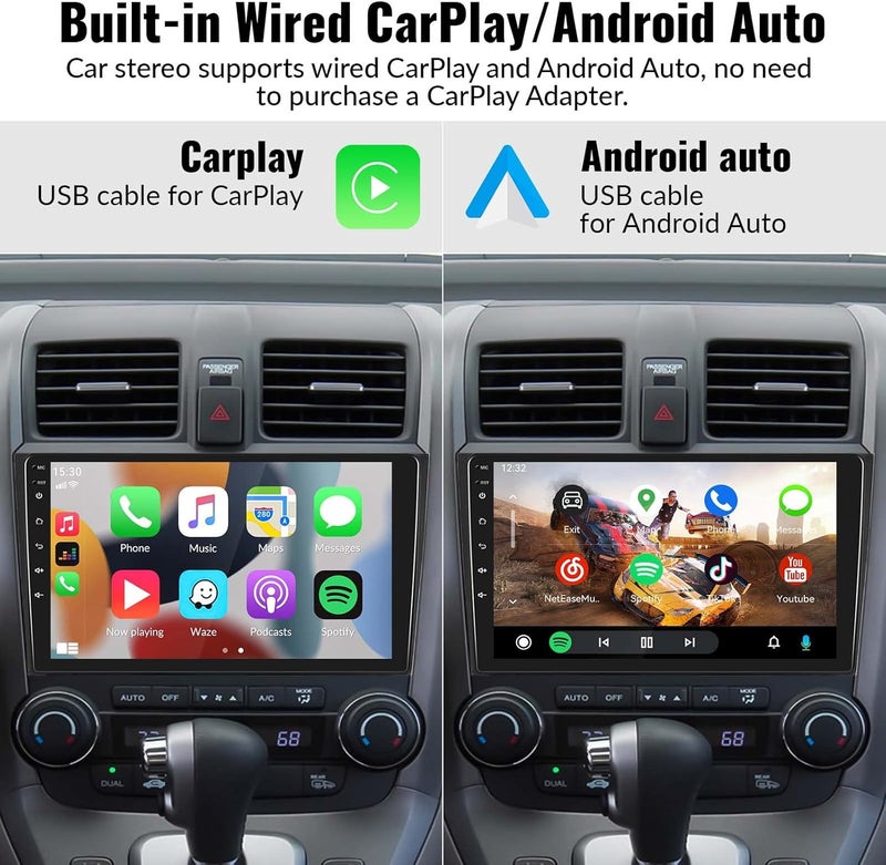 CAMECHO Car Stereo for Honda CRV 2007-2011 with 9" Touch Screen, Apple Carplay, Android Auto, Bluetooth, and Backup Camera - Image 4