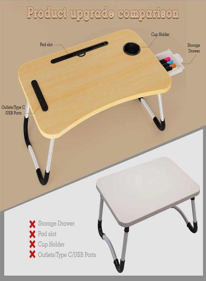 FUNITO Folding Laptop Desk with USB & Type C Charging Ports, 24-Inch Bed Desk with Storage Drawer and Cup Holder, for Bed for Working, Eating, Reading, and Watching Movies - Image 2