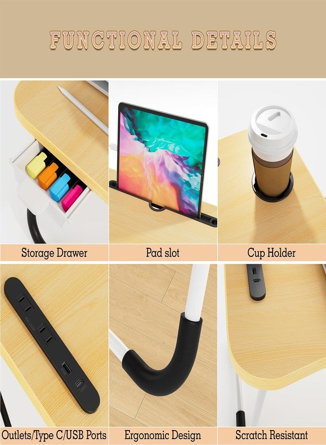 FUNITO Folding Laptop Desk with USB & Type C Charging Ports, 24-Inch Bed Desk with Storage Drawer and Cup Holder, for Bed for Working, Eating, Reading, and Watching Movies - Image 3