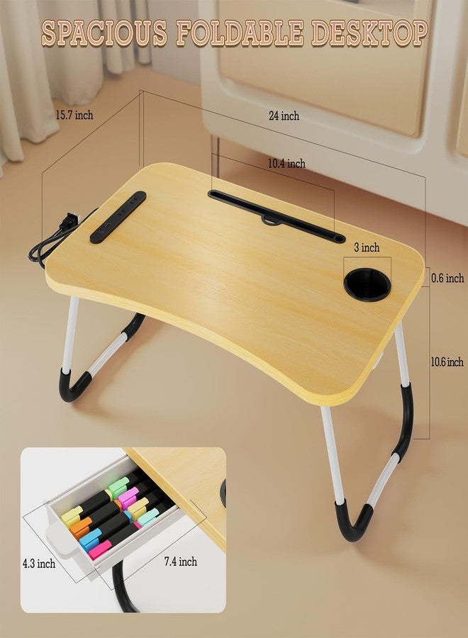 FUNITO Folding Laptop Desk with USB & Type C Charging Ports, 24-Inch Bed Desk with Storage Drawer and Cup Holder, for Bed for Working, Eating, Reading, and Watching Movies - Image 4