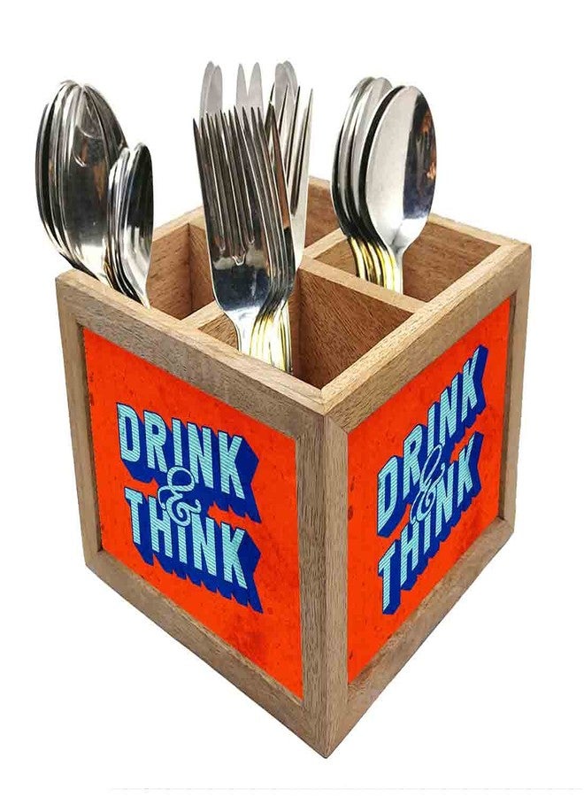 Nutcase Wooden Cutlery Stand Holder Silverware Caddy Spoons Forks Knives Organizer for Dining Table & Kitchen -Made in India-Spoons NOT Included - Drink Think - Image 1
