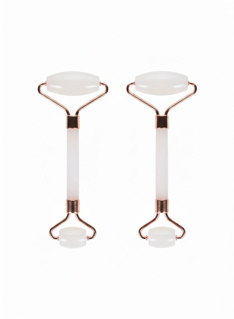 Natural stone face and neck roller – to stimulate collagen, promote skin radiance, and combat aging – 2 pieces – Navy blue - Image 1