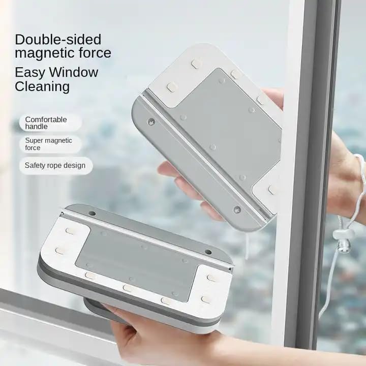 WEPTIX ® Magnetic Window Cleaner Double-Side Glazed Two Sided Glass Cleaner Wiper with 2 Extra Cleaning Cotton Pads | Two-Sided Window Squeegee Washing Tool for Cleaning- (MIIX) - Image 4