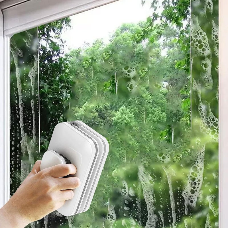 WEPTIX ® Magnetic Window Cleaner Double-Side Glazed Two Sided Glass Cleaner Wiper with 2 Extra Cleaning Cotton Pads | Two-Sided Window Squeegee Washing Tool for Cleaning- (MIIX) - Image 1