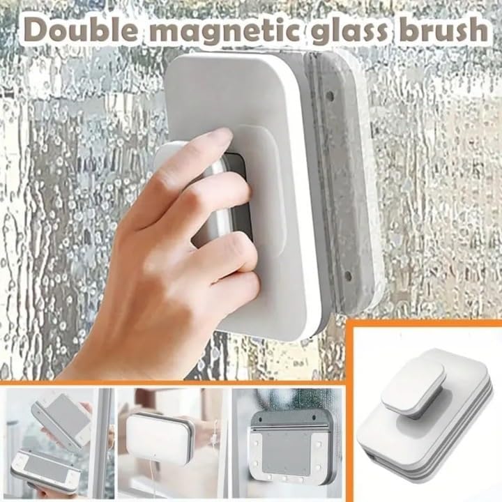 WEPTIX ® Magnetic Window Cleaner Double-Side Glazed Two Sided Glass Cleaner Wiper with 2 Extra Cleaning Cotton Pads | Two-Sided Window Squeegee Washing Tool for Cleaning- (MIIX) - Image 5