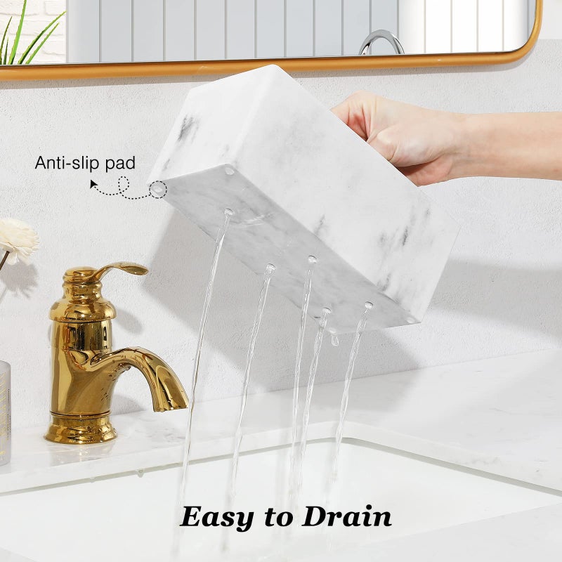 Luxspire Resin Toothbrush Holder, 5 Slots Hygienic Handmade Toothbrush Storage Stand Dispenser Bathroom Organizer Set for Toothpaste, Razor - Ink White - Image 4