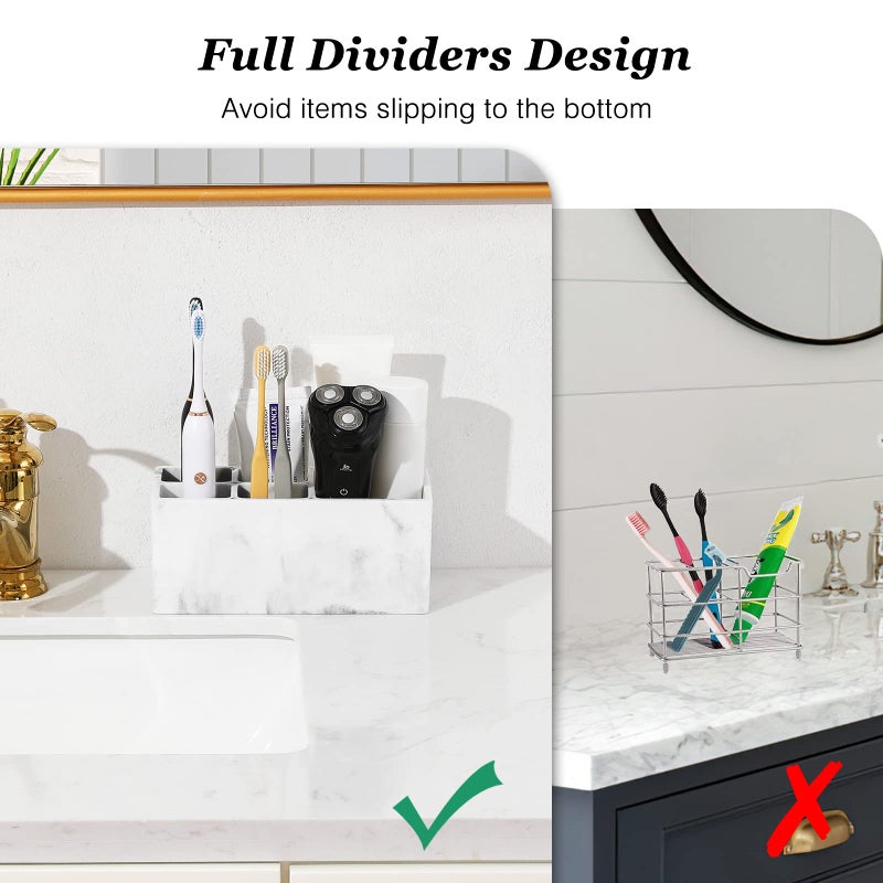 Luxspire Resin Toothbrush Holder, 5 Slots Hygienic Handmade Toothbrush Storage Stand Dispenser Bathroom Organizer Set for Toothpaste, Razor - Ink White - Image 3