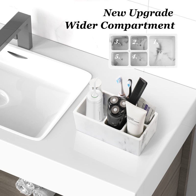 Luxspire Resin Toothbrush Holder, 5 Slots Hygienic Handmade Toothbrush Storage Stand Dispenser Bathroom Organizer Set for Toothpaste, Razor - Ink White - Image 2