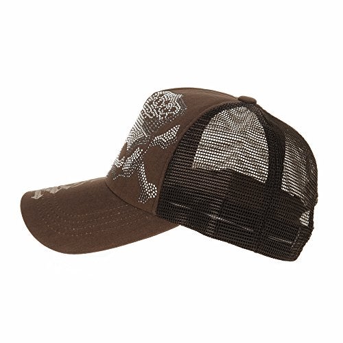 WITHMOONS Meshed Baseball Cap Skull Rhinestones Trucker Hat KR1751 (Brown) - Image 2